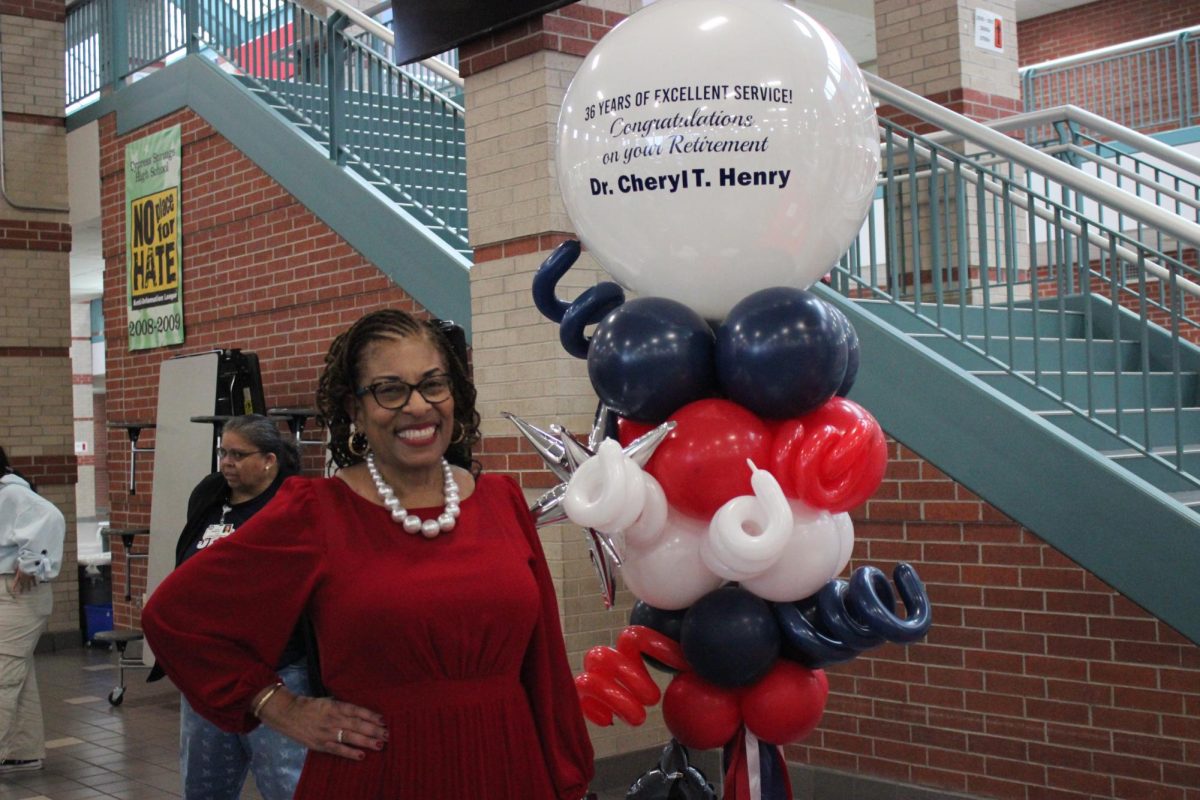 Colleagues, family and friends gather to honor Dr. Henry and all she has given to education and Cy Springs High School on December 1st. She is retiring after 36 years in education and 10 years at Springs.